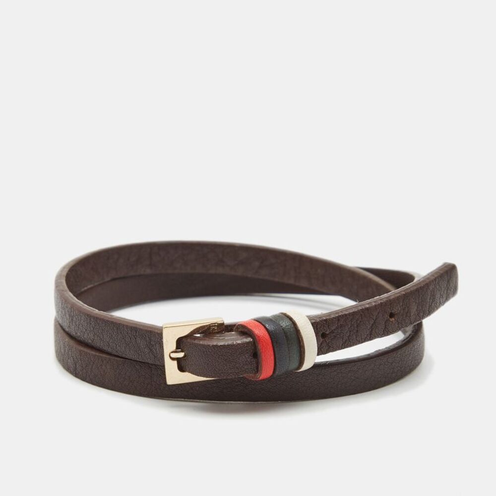 Carolina Herrera Uae National Day Leather Gold Tone Wrap Bracelet